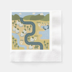 Stilvolle Cartoon Landschaft Reiseplan Serviette