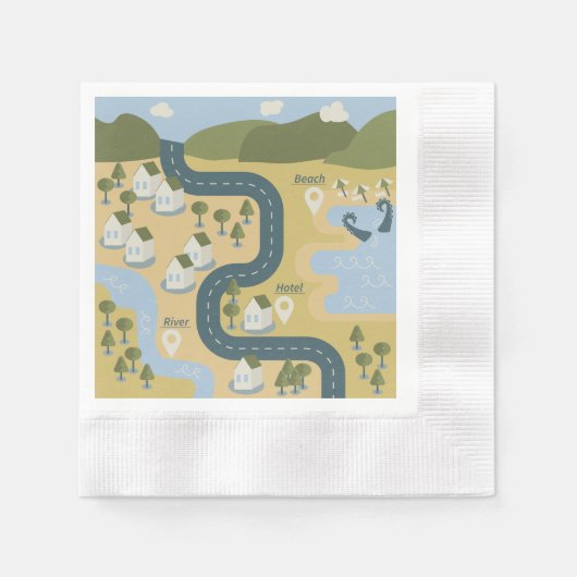 Stilvolle Cartoon Landschaft Reiseplan Serviette (Vorderseite)