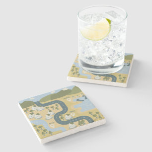 Stilvolle Cartoon Landschaft Reiseplan Steinuntersetzer