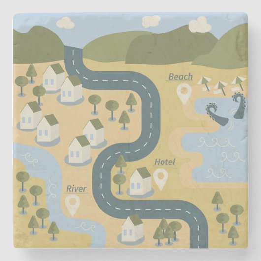 Stilvolle Cartoon Landschaft Reiseplan Steinuntersetzer (Vorderseite)