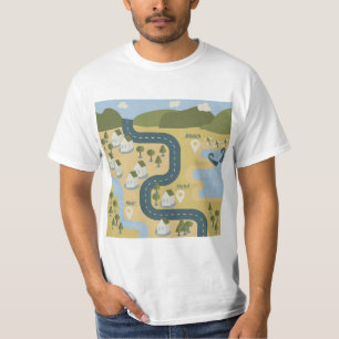 Stilvolle Cartoon Landschaft Reiseplan T-Shirt