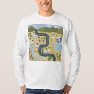 Stilvolle Cartoon Landschaft Reiseplan T-Shirt