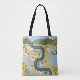 Stilvolle Cartoon Landschaft Reiseplan Tasche
