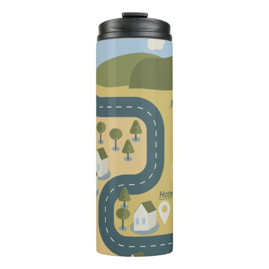 Stilvolle Cartoon Landschaft Reiseplan Thermosbecher (Vorderseite)