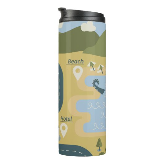 Stilvolle Cartoon Landschaft Reiseplan Thermosbecher (Nach rechts gedreht)