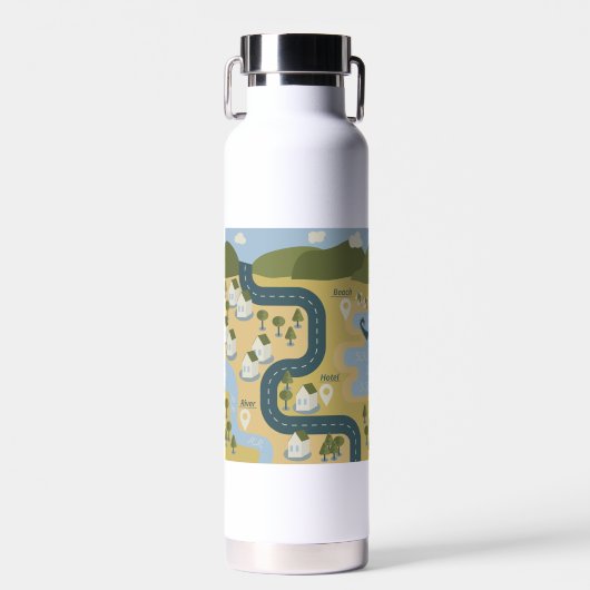 Stilvolle Cartoon Landschaft Reiseplan Trinkflasche (Vorne)
