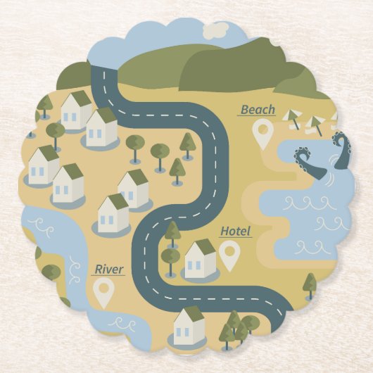 Stilvolle Cartoon Landschaft Reiseplan Untersetzer (Vorderseite)