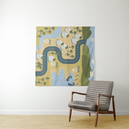 Stilvolle Cartoon Landschaft Reiseplan Wandteppich (Beispiel (Horizontal))