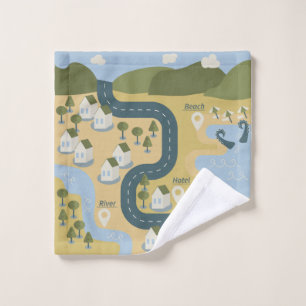 Stilvolle Cartoon Landschaft Reiseplan Waschlappen