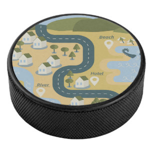 Stilvolle Cartoon-Landschafts-Reisekarte Eishockey Puck
