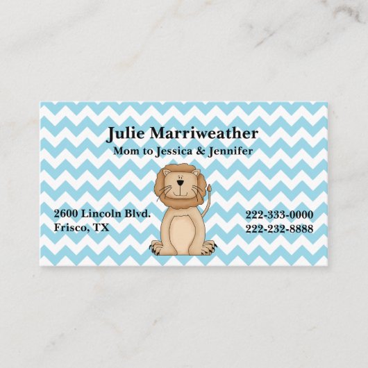 Stilvolle Cartoon Lion und Zickzack MOMY Card Telefonnummerkarte (Vorderseite)