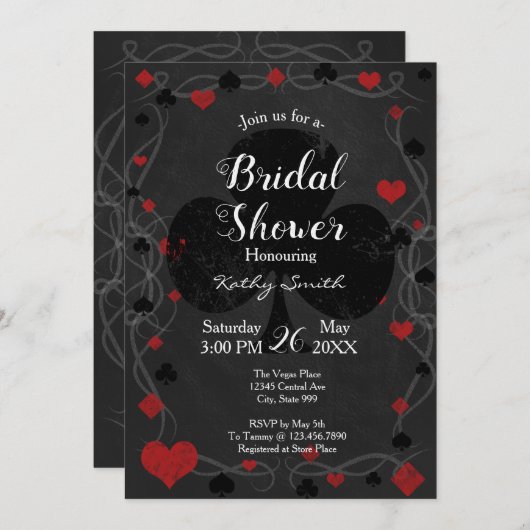 Stilvolle Casino Brautdusche Einladung (Vorne/Hinten)