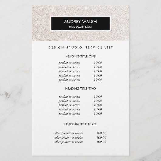 Stilvolle Champagner Rosa Salon Preise & Service Flyer (Vorne)