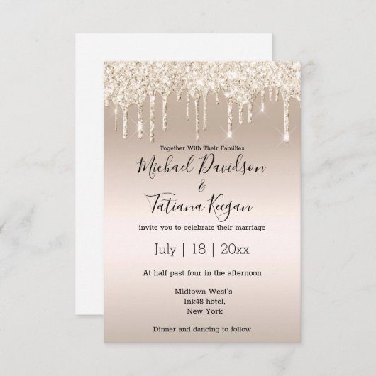 stilvolle Champagner trinken Glitzer Hochzeit Einladung (Vorne/Hinten)