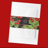 Stilvolle Cherry Black Wedding Initials Monogram Einladungsbanderole