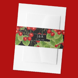 Stilvolle Cherry Black Wedding Initials Monogram Einladungsbanderole