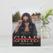 Stilvolle Chic Burgund und Gold Foto Abschluss Einladung (Stehend Vorderseite)