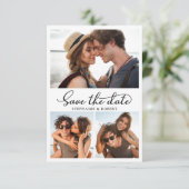 Stilvolle Chic Calligraphie 3 Foto Collage Wedding Save The Date (Stehend Vorderseite)