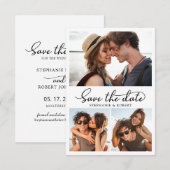 Stilvolle Chic Calligraphie 3 Foto Collage Wedding Save The Date (Vorne/Hinten)