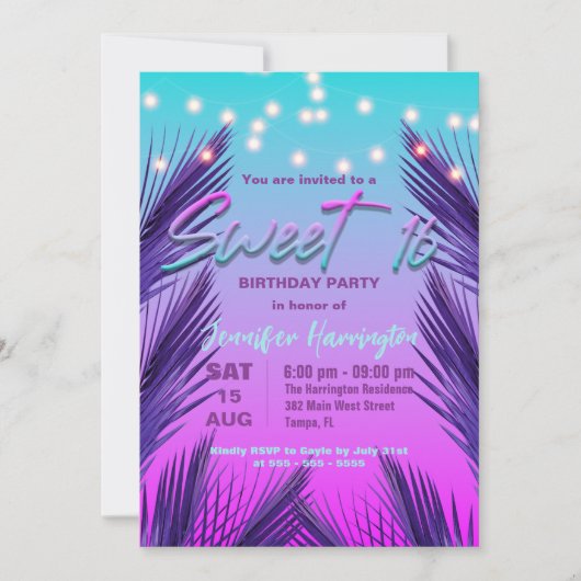 Stilvolle Chic Exotic Tropical Summer Sweet 16 Einladung (Vorderseite)