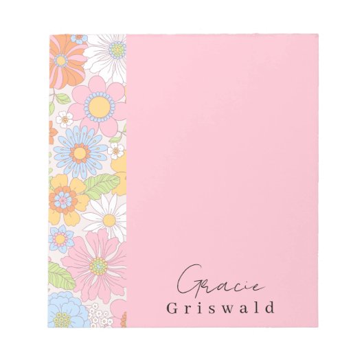 Stilvolle Chic farbenfrohe Retro Floral Muster Gir Notizblock (Vorderseite)