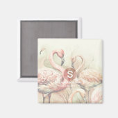 Stilvolle Chic Flamingo Monogram Personalisiert Magnet (Vorderseite/Rückseite)
