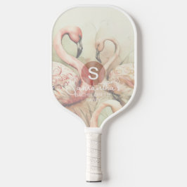 Stilvolle Chic Flamingo Monogram Personalisiert Pickleball Schläger