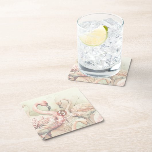 Stilvolle Chic Flamingo Monogram Personalisiert Rechteckiger Pappuntersetzer (Vor Ort)