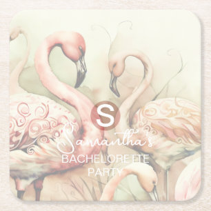 Stilvolle Chic Flamingo Monogram Personalisiert Rechteckiger Pappuntersetzer