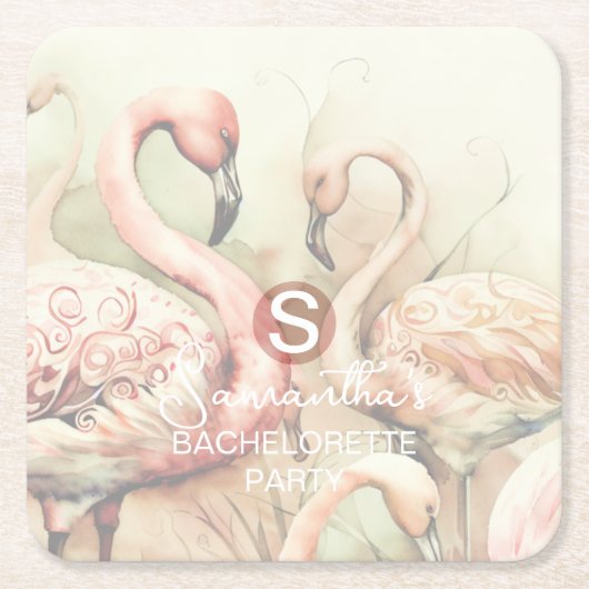 Stilvolle Chic Flamingo Monogram Personalisiert Rechteckiger Pappuntersetzer (Vorderseite)