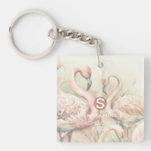 Stilvolle Chic Flamingo Monogram Personalisiert Schlüsselanhänger