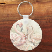 Stilvolle Chic Flamingo Monogram Personalisiert Schlüsselanhänger (Rückseite)