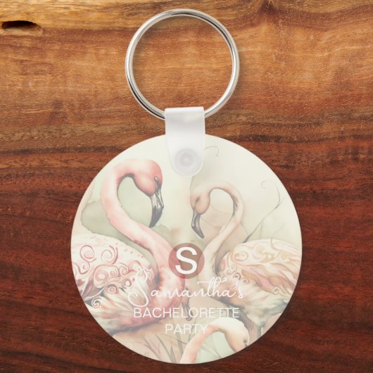 Stilvolle Chic Flamingo Monogram Personalisiert Schlüsselanhänger (Vorderseite)