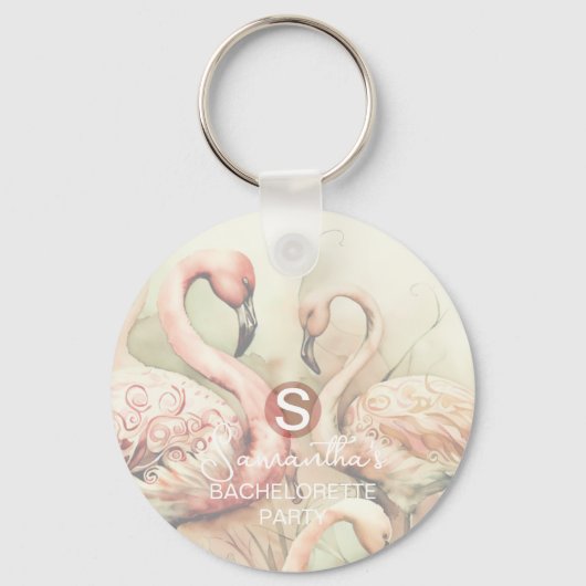 Stilvolle Chic Flamingo Monogram Personalisiert Schlüsselanhänger (Rückseite)