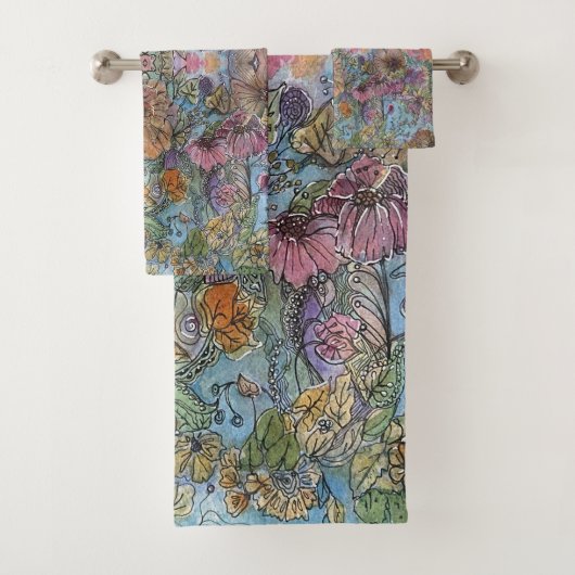 Stilvolle Chic Flower Garden Aquarellbilder Badhandtuch Set (Insitu)