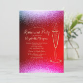 Stilvolle Chic Gold Confetti Weingläser Ruhestand Einladung (Stehend Vorderseite)