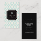 Stilvolle Chic Mint Ivory Diamond Ikat Monogram Visitenkarte (Vorne/Hinten)