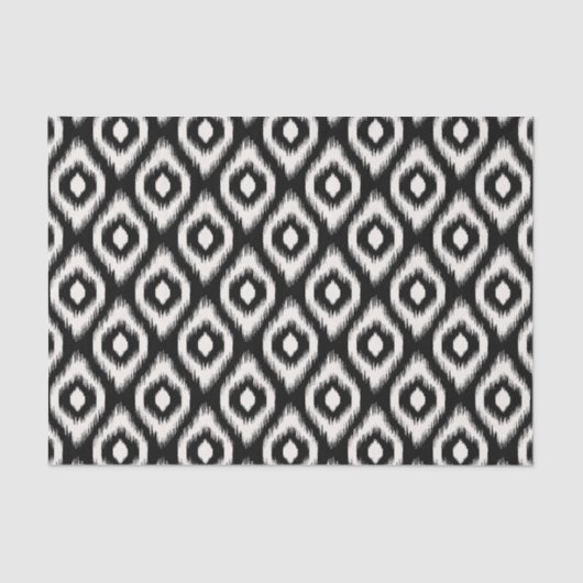 Stilvolle Chic Mod Black Ivory Diamond Ikat Muster Seidenpapier (Vorderseite)