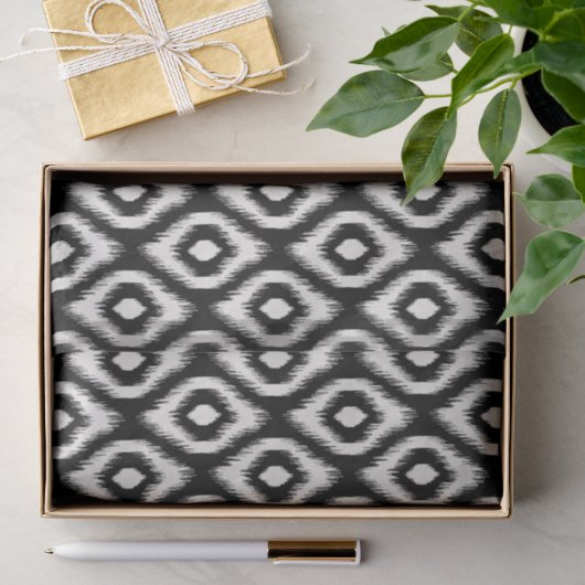 Stilvolle Chic Mod Black Ivory Diamond Ikat Muster Seidenpapier (Geschenk)