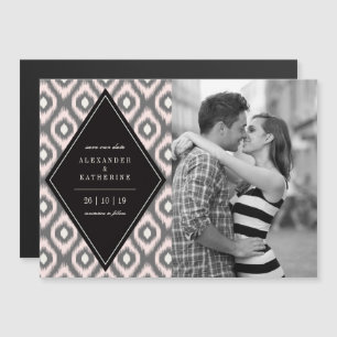 Stilvolle Chic Mod Diamond Ikat Foto Save the Date Magneteinladung