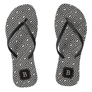 Stilvolle Chic Modern Black Ivory griechischen Key Badesandalen