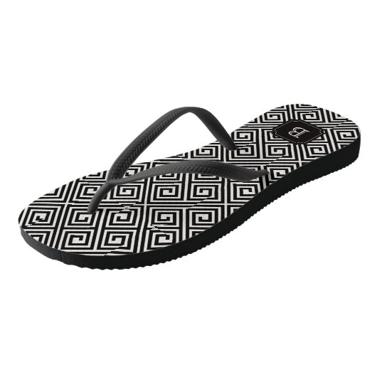 Stilvolle Chic Modern Black Ivory griechischen Key Badesandalen (Schrägansicht)