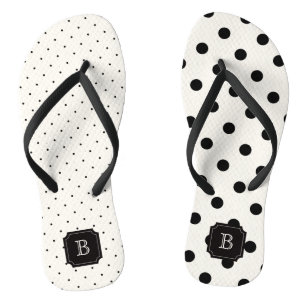 Stilvolle Chic Moderne Black Polka Dots Mix Monogr Badesandalen