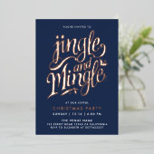 Stilvolle Chic Navy Blue Weihnachtsschrift Folieneinladung (Stehend vorne)