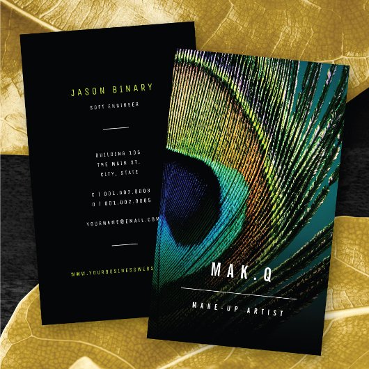 Stilvolle Chic Peacock Feather Foto Make-up Artist Visitenkarte