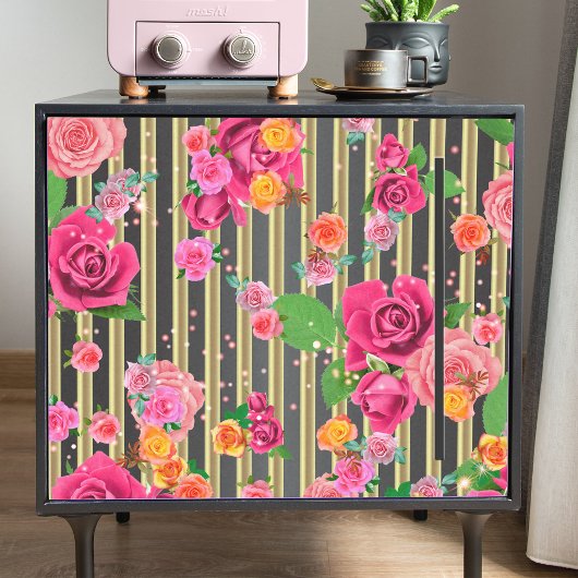 Stilvolle Chic Rose Gold Black Stripes Decoupage Seidenpapier