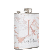 Stilvolle Chic Rose Gold Foil Marmor Monogram Flachmann (Rechts)