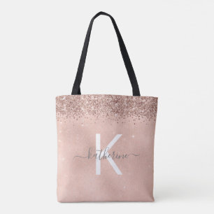 Stilvolle Chic Rose Gold Glitzer Monogram Script Tasche