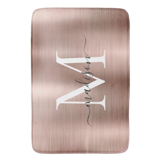 Stilvolle Chic Rose Gold Steel Metal Monogram Scri Badematte (Vorderseite Vertikal)