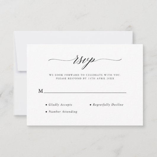 Stilvolle Chic Script Calligraphy Elegant Wedding RSVP Karte (Vorderseite)